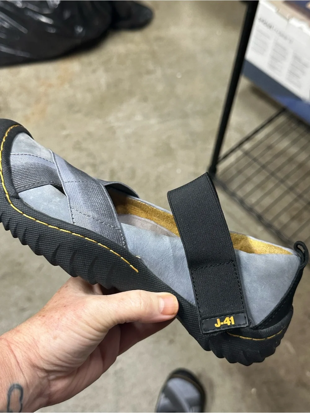 J-41 Gray Slip-On Crossband Casual Flats with Black Strap
